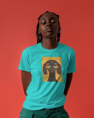 Scoot Prints Printed Women Round Neck Light Blue T-Shirt