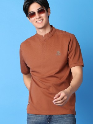 V-MART Solid Men Polo Neck Brown T-Shirt