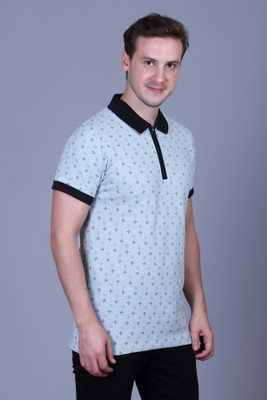 Pyro Spirit Printed Men Polo Neck Light Blue T-Shirt