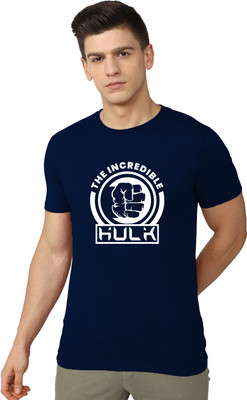 OrrganicChics Printed Men Round Neck Navy Blue T-Shirt