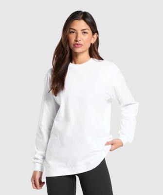 MAYKR Solid Women Round Neck White T-Shirt