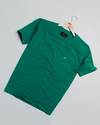 french crown Solid Men Round Neck Green T-Shirt
