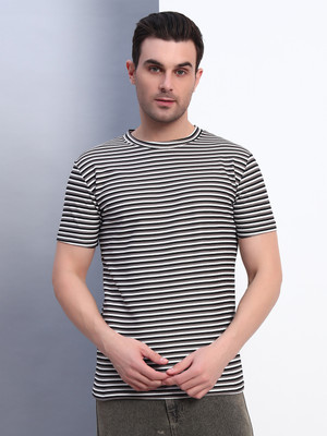 METRONAUT Striped Men Round Neck Black T-Shirt