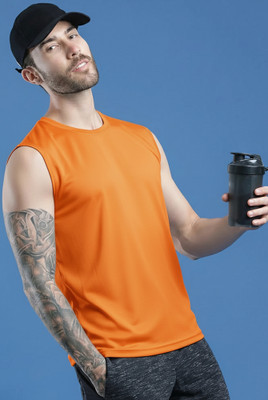 Jangoboy Solid Men Round Neck Orange T-Shirt