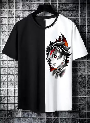 CHITRA STYLE Cartoon, Colorblock Men Round Neck Black, White T-Shirt