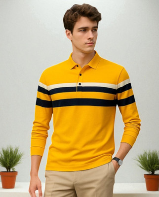 StyleFlick Solid Men Polo Neck Yellow T-Shirt