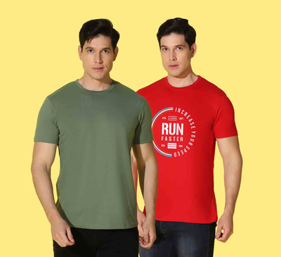 WOOSTRO Printed, Solid Men Round Neck Red T-Shirt