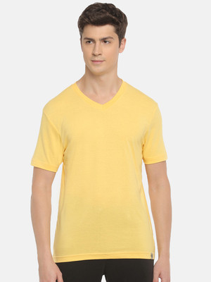 Macroman M-Series Solid Men V Neck Yellow T-Shirt