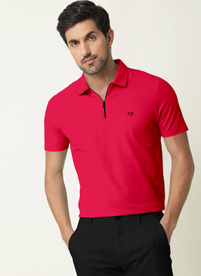 Triptee Solid Men Polo Neck Red T-Shirt