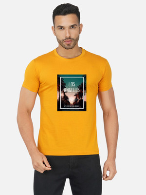 Moda Rapido Printed Men Round Neck Yellow T-Shirt
