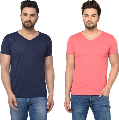 Tresna Trending Solid Men V Neck Multicolor T-Shirt