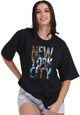Moda Rapido Graphic Print Women Round Neck Black T-Shirt