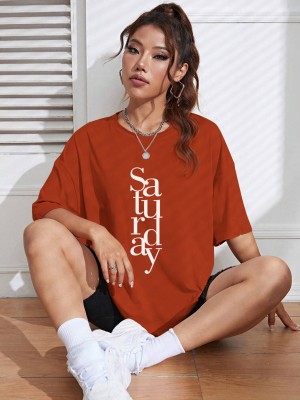 HouseOfCommon Printed Women Round Neck Orange T-Shirt