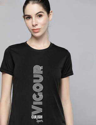 SPOWEARY Typography Women Round Neck Black T-Shirt