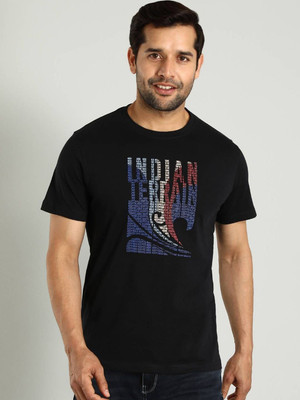 INDIAN TERRAIN Graphic Print Men Crew Neck Black T-Shirt