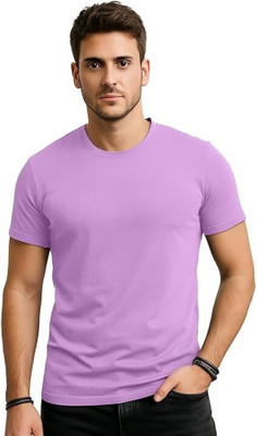Adnikezed Solid Men Round Neck Purple T-Shirt