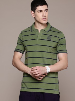 Roadster Striped Men Polo Neck Green T-Shirt