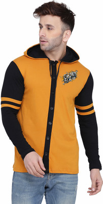 Blisstone Colorblock Men Hooded Neck Gold, Black T-Shirt