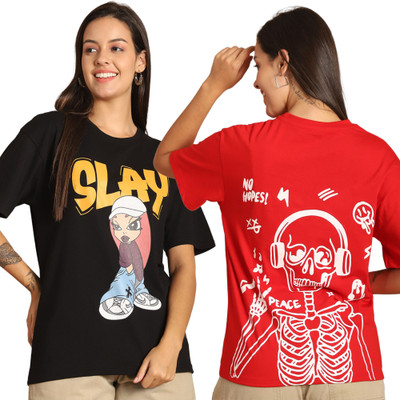 METRONAUT Printed Women Round Neck Multicolor T-Shirt