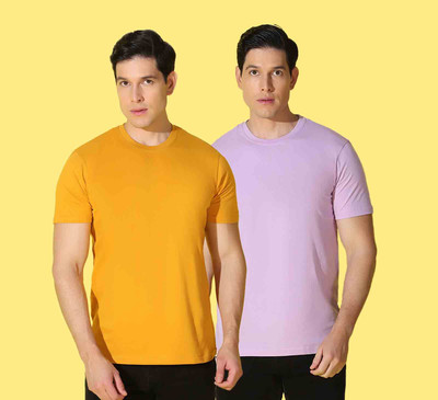 WOOSTRO Solid Men Round Neck Purple, Yellow T-Shirt