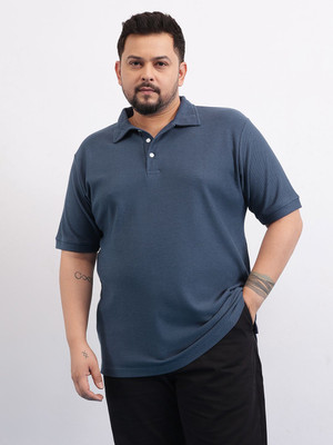 UNSTD Solid Men Polo Neck Blue T-Shirt
