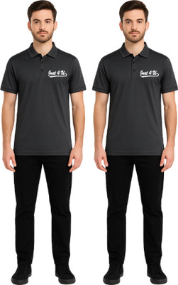 Blooming Solid, Printed Men Polo Neck Grey T-Shirt