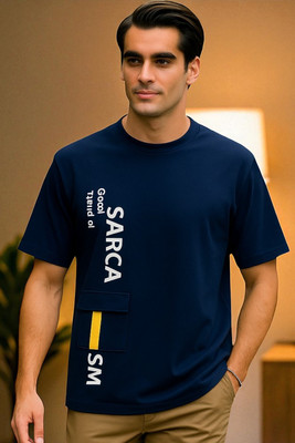 Autna Printed Men Round Neck Navy Blue T-Shirt