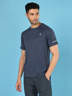 TECHNOSPORT Self Design Men Round Neck Blue T-Shirt