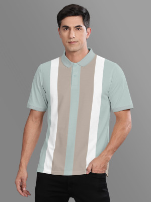 Bullmer Striped Men Polo Neck Green T-Shirt