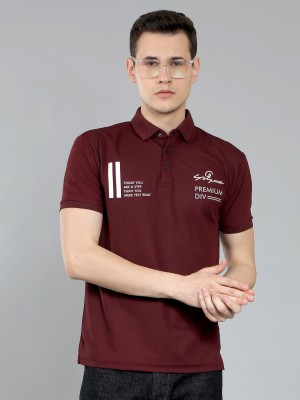 AAITHAN Printed Men Polo Neck Maroon T-Shirt