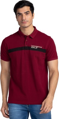 Spykar Solid Men Polo Neck Red T-Shirt