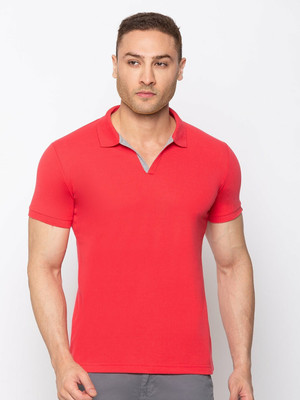 Status Quo Solid Men Polo Neck Pink T-Shirt
