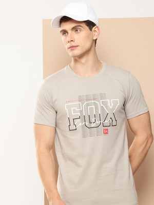 FROSEN FOX Printed Men Round Neck Grey T-Shirt