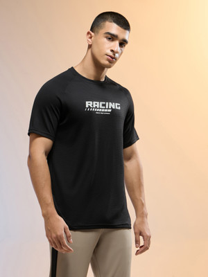 TECHNOSPORT Typography Men Round Neck Black T-Shirt