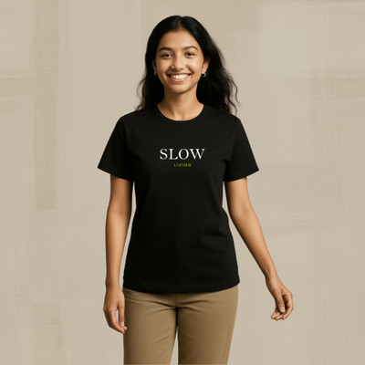 Rimore Clothing Printed Women Round Neck Black T-Shirt