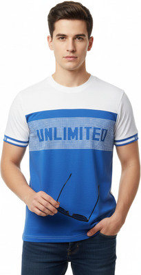 zinpand Striped, Typography Men Round Neck White, Blue T-Shirt