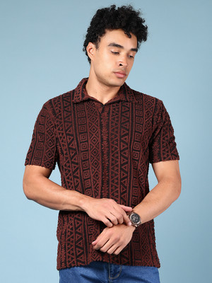 V-MART Self Design Men Polo Neck Brown T-Shirt