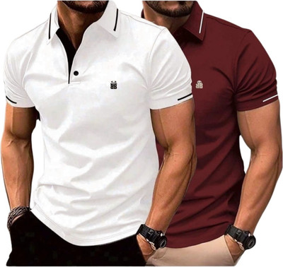 Bliss Bell Solid Men Polo Neck Multicolor T-Shirt