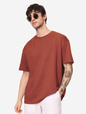 The Souled Store Solid Men Round Neck Brown T-Shirt