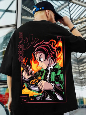 HouseOfCommon Cartoon Men Round Neck Black T-Shirt