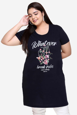 IN Love Printed Women Round Neck Blue T-Shirt