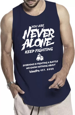 WOOSTRO Printed Men Round Neck Navy Blue T-Shirt