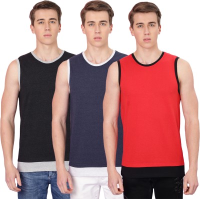 FTX Solid Men Round Neck Black, Navy Blue, Red T-Shirt