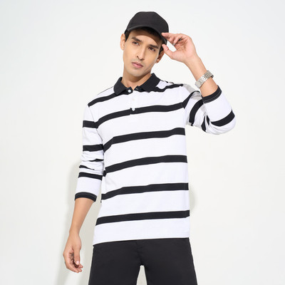 Peregrine by Pantaloons Striped Men Round Neck Black T-Shirt