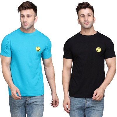 Lawful Casual Solid Men Round Neck Light Blue, Black T-Shirt