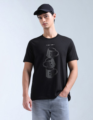FLYING MACHINE Graphic Print Men Crew Neck Black T-Shirt