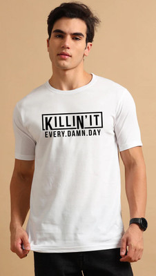 Aditi Fashion Printed, Typography Men Round Neck White T-Shirt