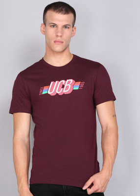 United Colors of Benetton Printed Men Round Neck Maroon T-Shirt