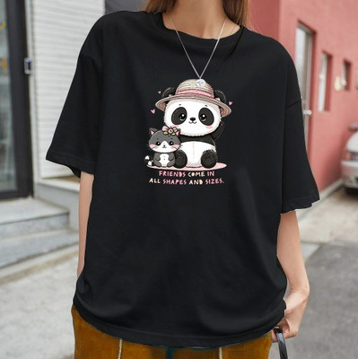 INFIRAX Printed Women Round Neck Black T-Shirt