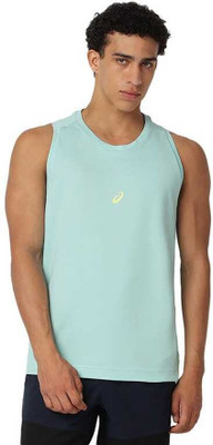 Asics Solid Men Round Neck Light Blue T-Shirt